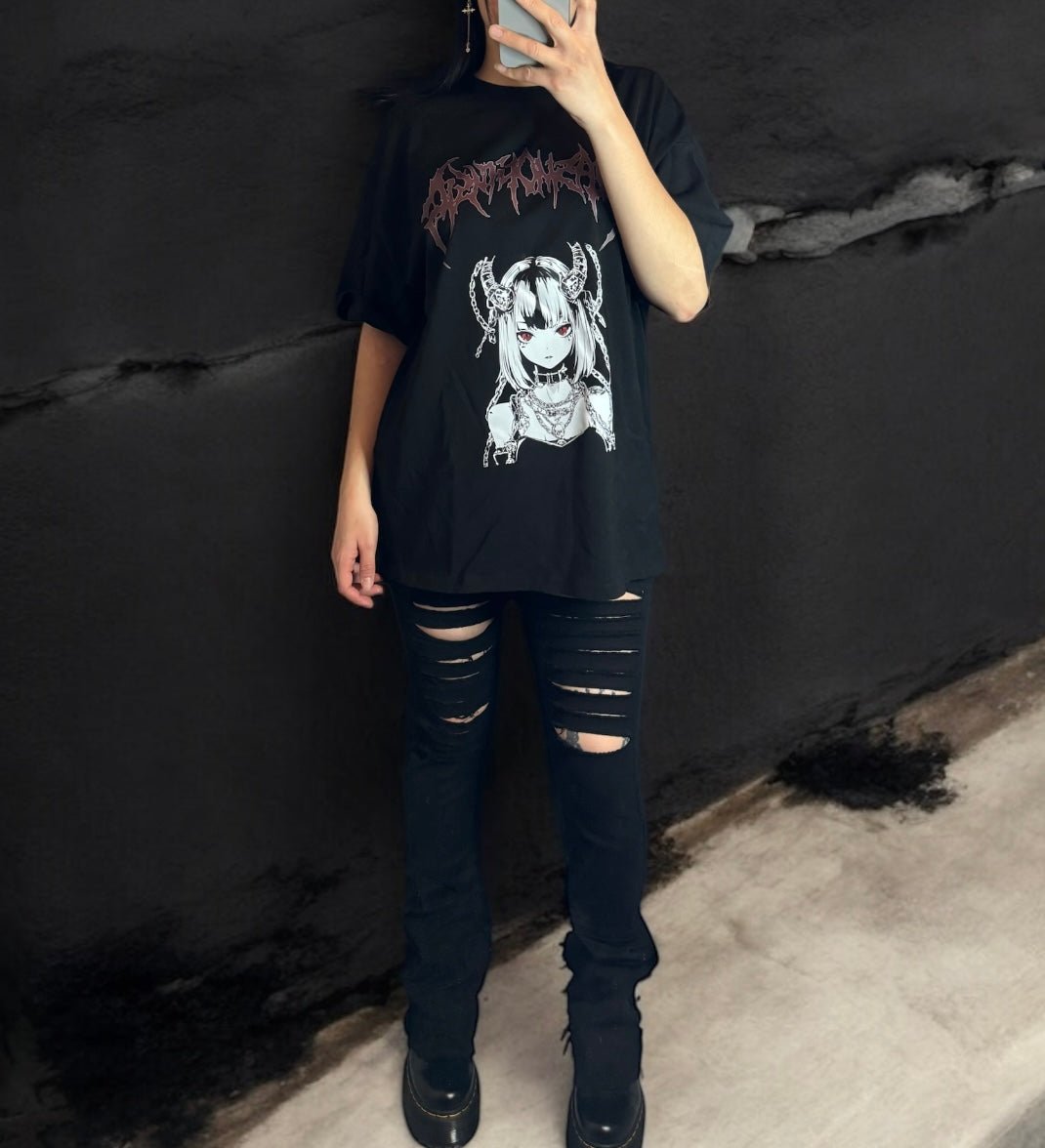 T-shirt oversize deadkitsune cute but evil - #GLITTERxRIN#